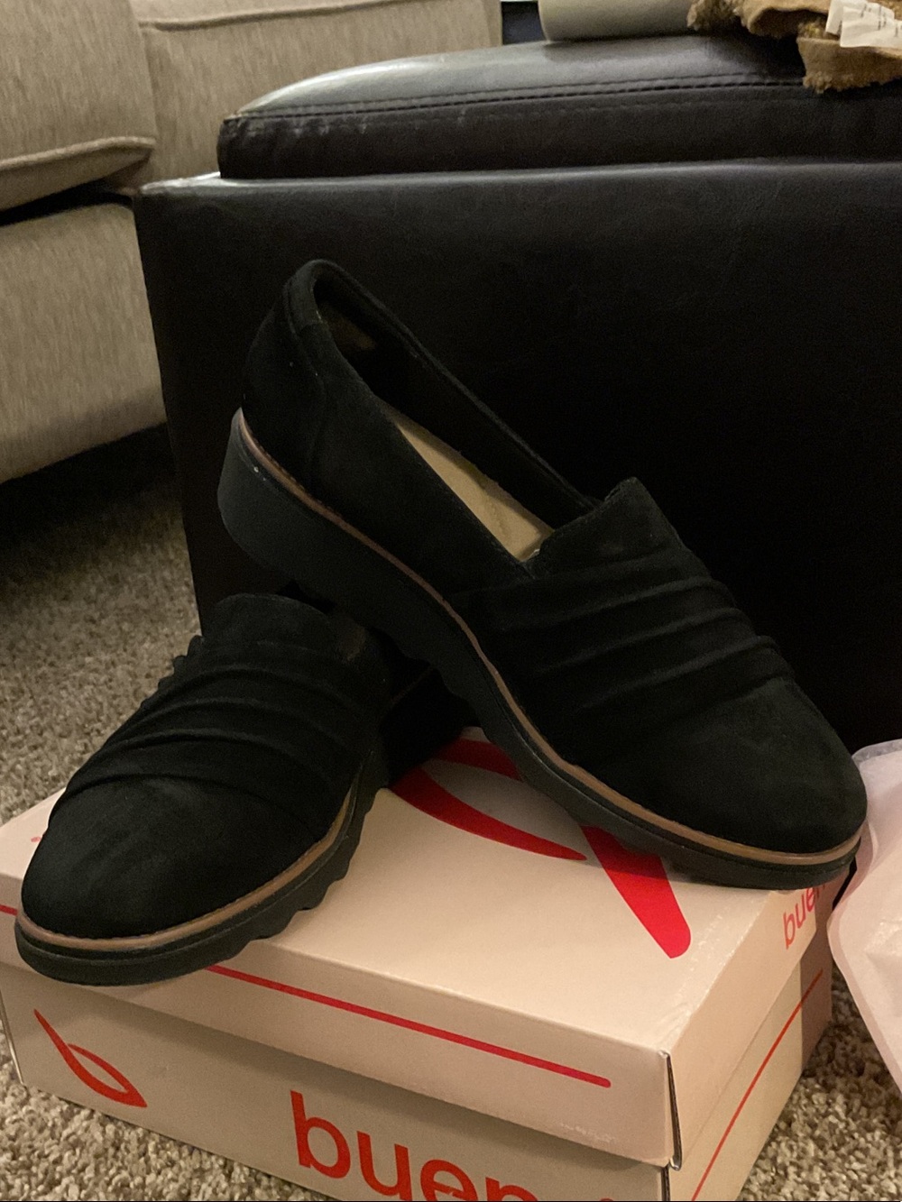 Clarks Black Suede Slip-On Loafers